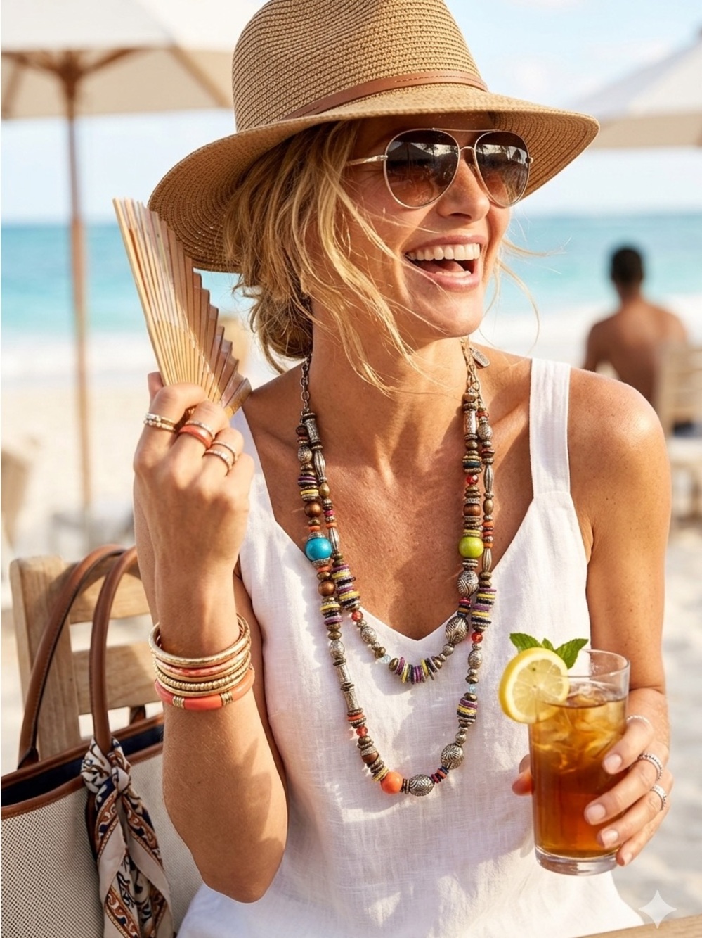 Vintage Chico’s Bali Style Coastal Boho Design Necklace Single Strand Eclectic